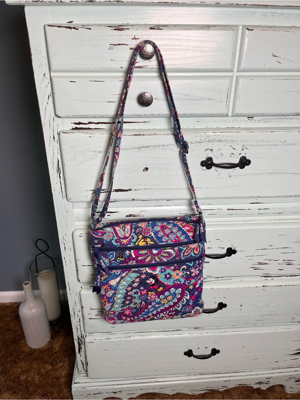 Vera Bradley Disney Collab Triple Zip Hipster in sensational six pattern.
